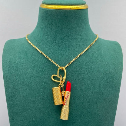Louis Lipstick Heart Gold Necklace