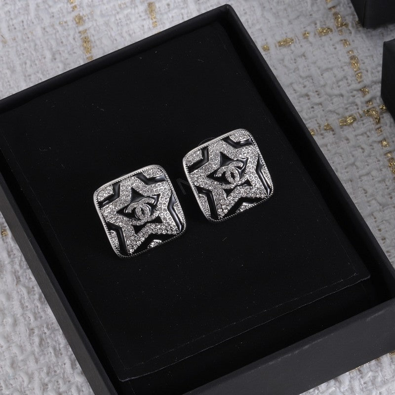 18K CC Black & White Diamond Earrings