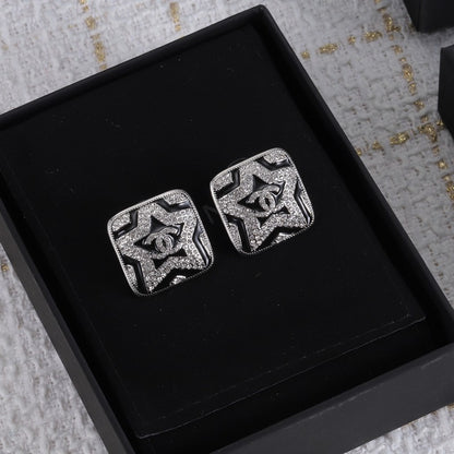 18K CC Black & White Diamond Earrings