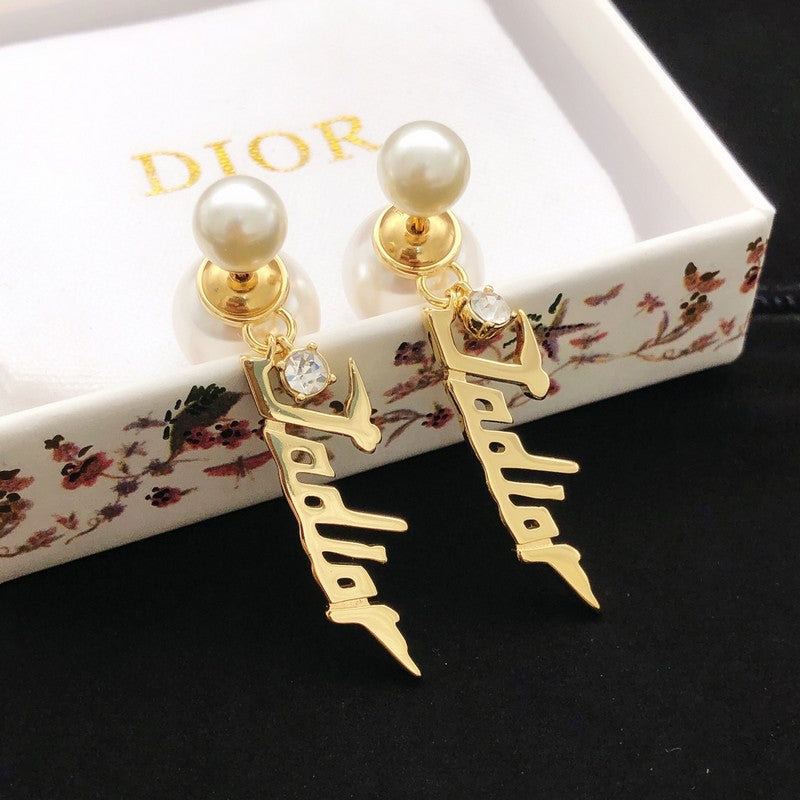 CD J'Adior Long Pearl Earrings