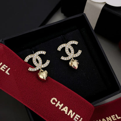 CC Diamond Heart Pendant Earrings