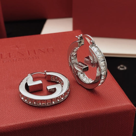 GG Crystal White Gold Earrings