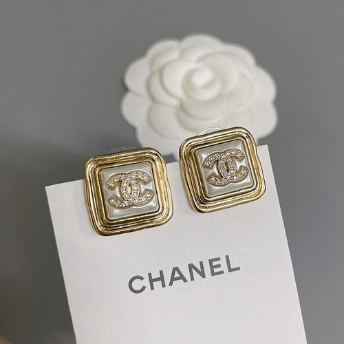CC Pearl Gold Square Earrings