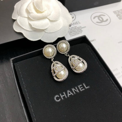 CC Pave Diamond Pearl Drop Earrings