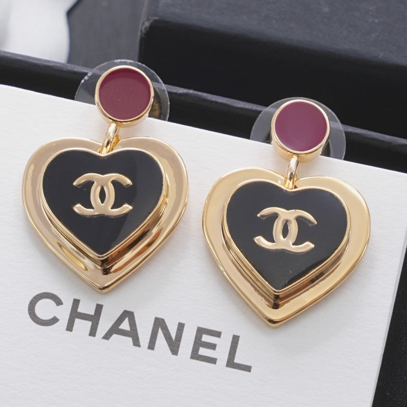 CC Black & Red Heart Gold Earrings
