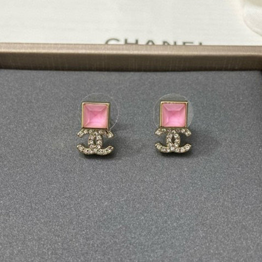 CC Pink Crystal Gold Earrings