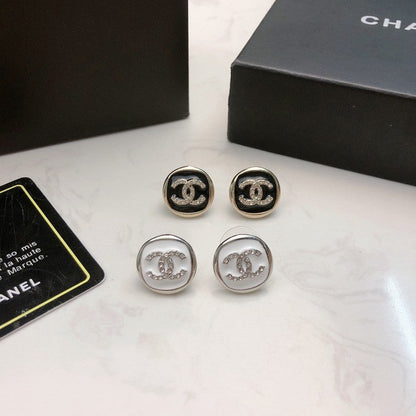 CC Black & White Diamond Gold Earrings