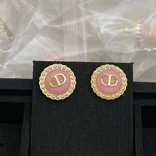 CD Pink Pearl Round Earrings