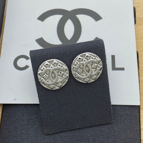 CC Round White Gold Earrings