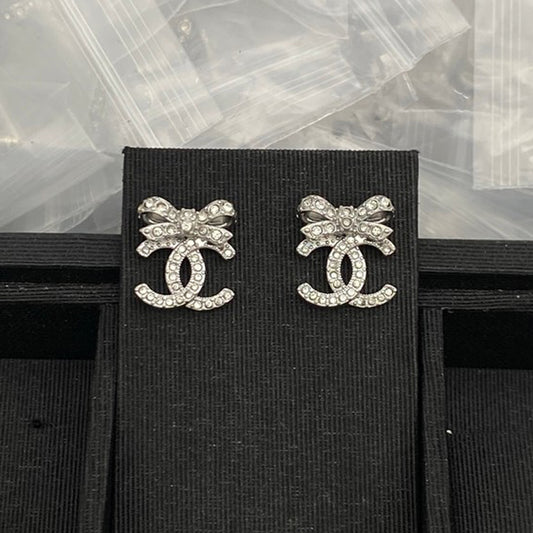 18K CC Bow Tie Diamond Earrings