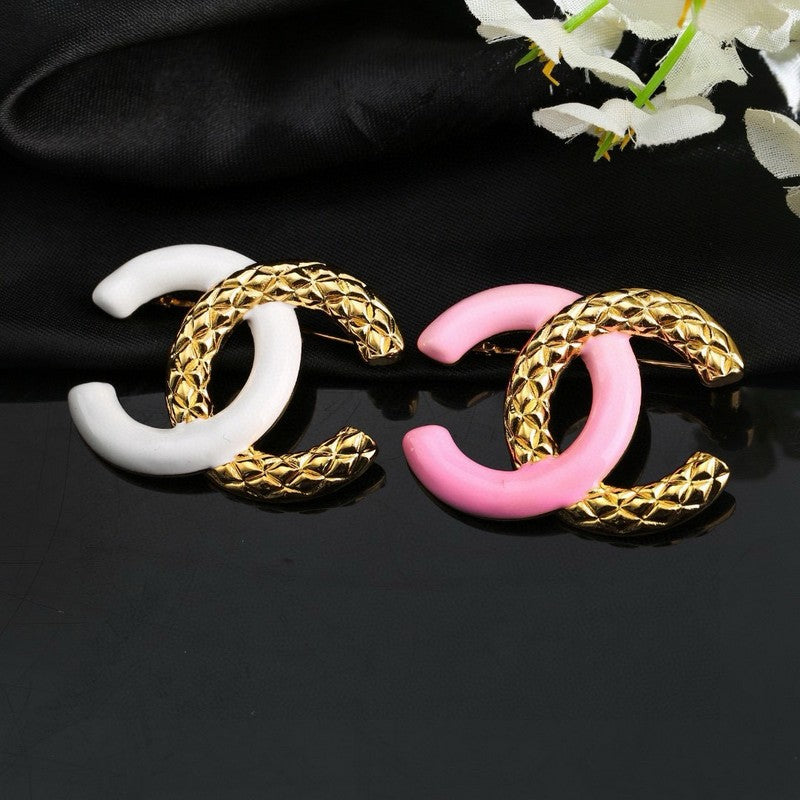 CC Pink & White Resin Gold Brooch