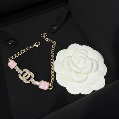 CC Pink Crystal Gold Chain Bracelet