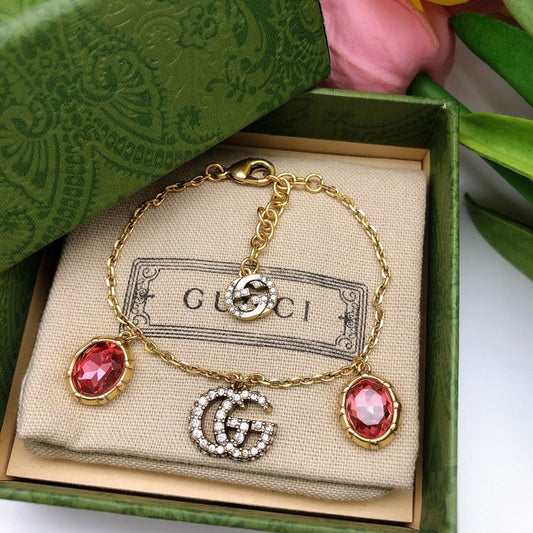 GG Two Red Crystal Gold Bracelet