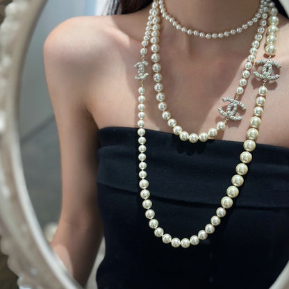 CC 100th Anniversary Fuax Pearl Long Necklace