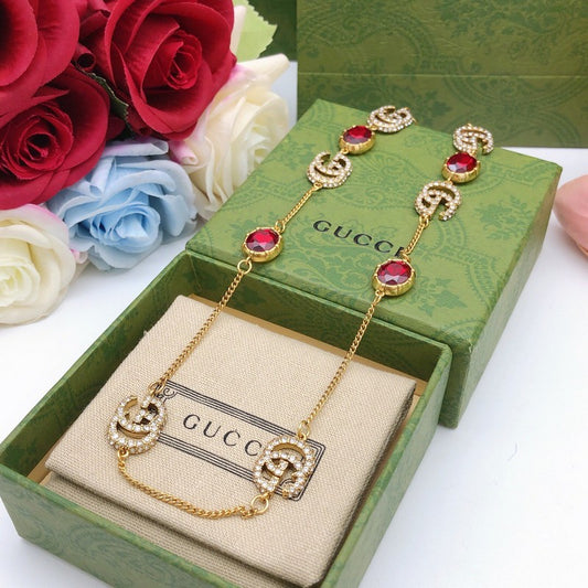 GG Red Crystal Gold Chain Necklace