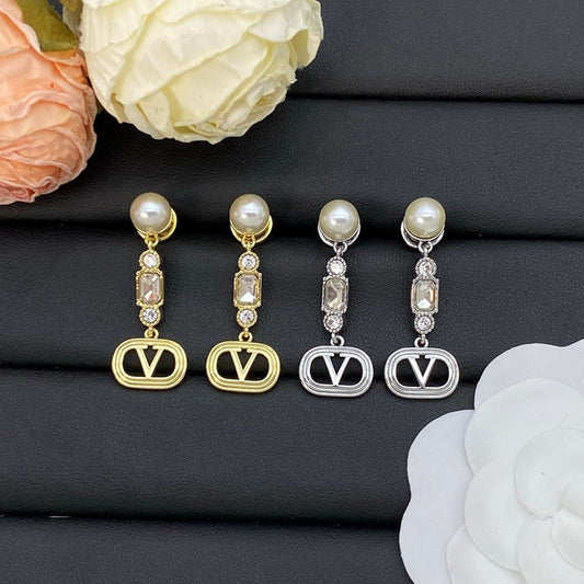 Vlogo Crystal Pearl Long Earrings
