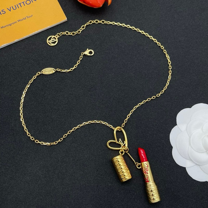 Louis Lipstick Heart Gold Necklace