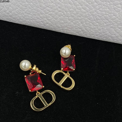 CD Red Crystal Pearl Earrings