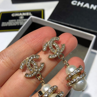 CC Diamond Pearl Ball Earrings