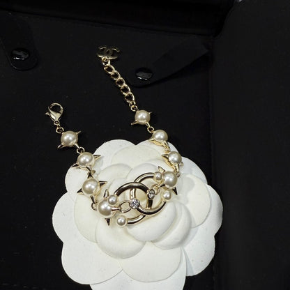 CC Gold Pearl Chain Bracelet