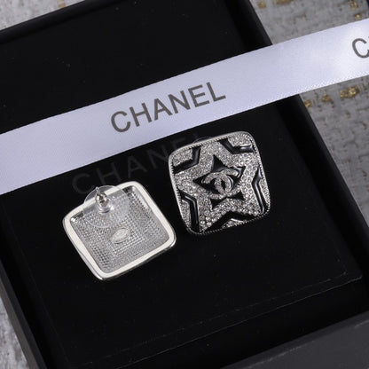 18K CC Black & White Diamond Earrings