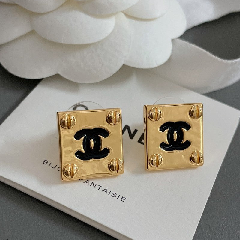 CC Black Gold Square Earrings