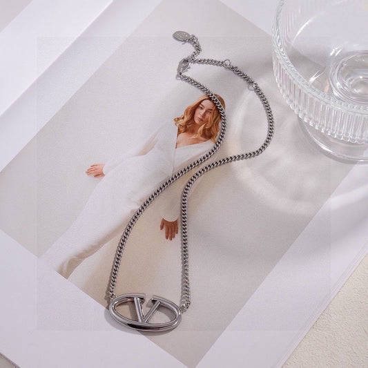 VLogo White Gold Necklace