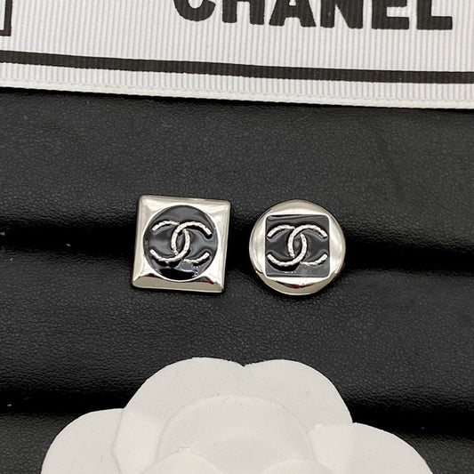 CC Black & White Square Gold Earrings