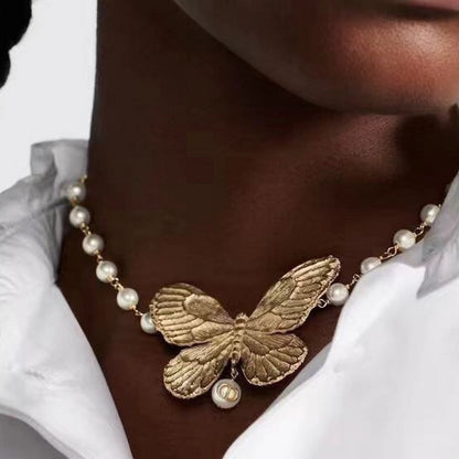 CD Butterfly Pearl Choker Necklace