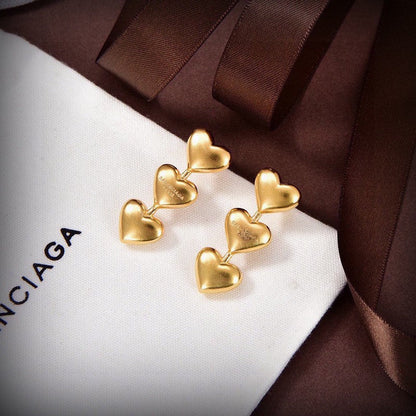 BB Three Heart Gold Earrings