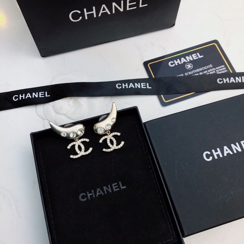 CC Feather Diamond Gold Earrings