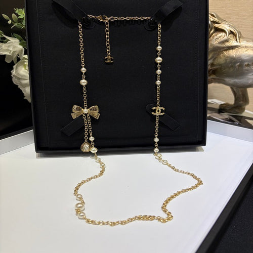 CC 25K Bow-Knot Pearl Long Necklace