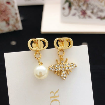 CD Bee Diamond & Pearl Earrings
