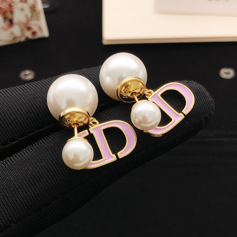 CD Tribales Pink Logo Pearl Earrings