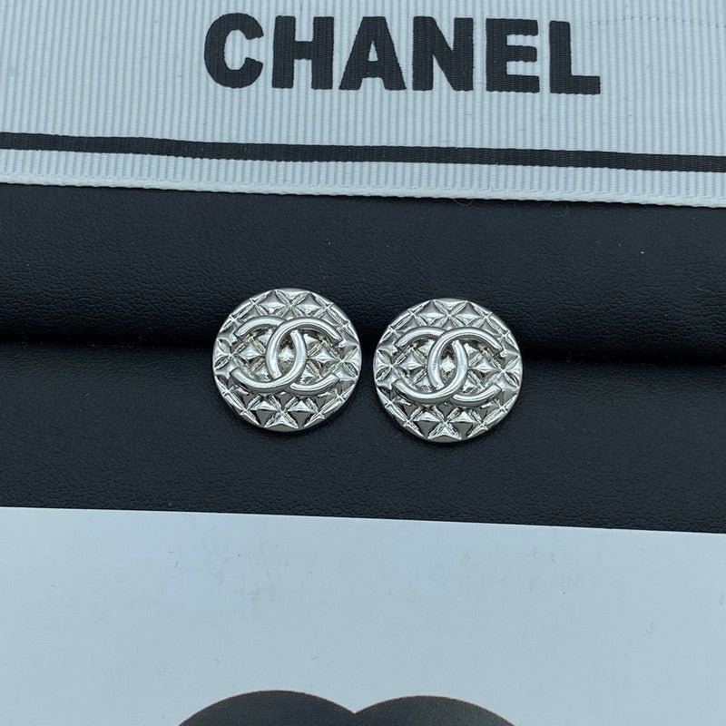 CC Round White Gold Earrings