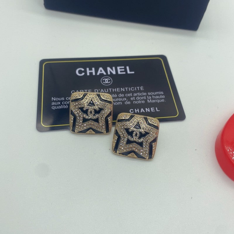 18K CC Black Star Diamond Earrings