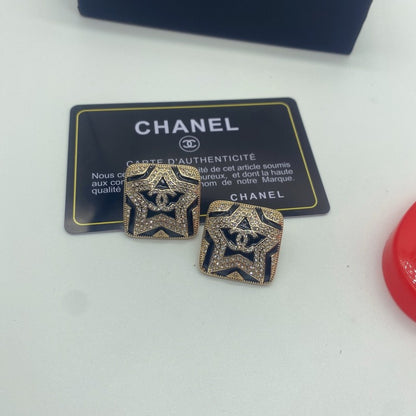 18K CC Black Star Diamond Earrings