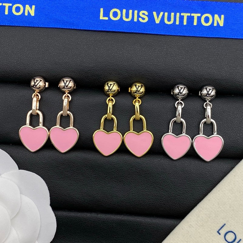 Louis Pink Heart Gold Earrings