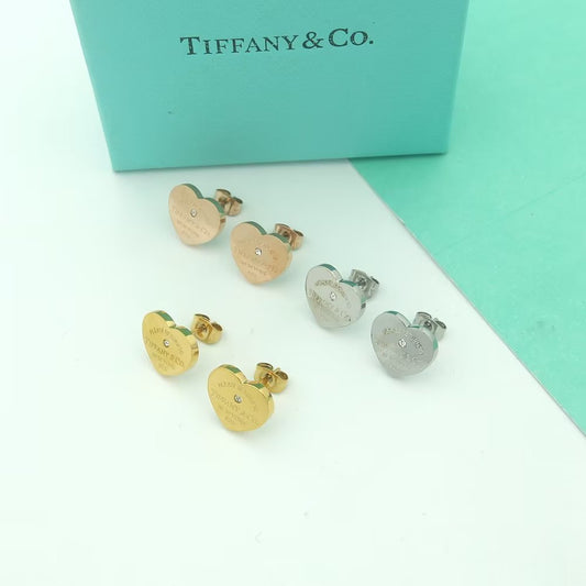 Tiff Heart Tag Stud Earrings
