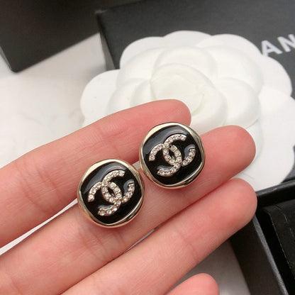 CC Black & White Diamond Gold Earrings