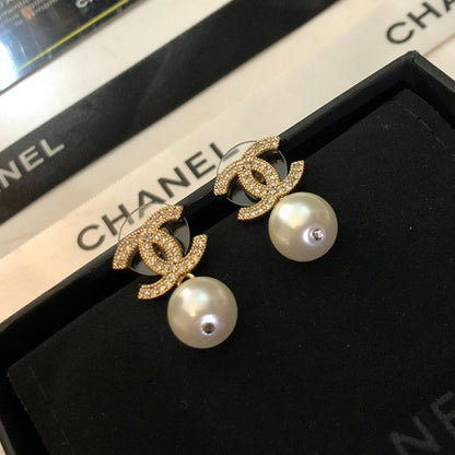 CC Diamond & Pearl Drop Earrings