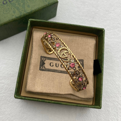GG Red Crystal Flower Cuff Bracelet