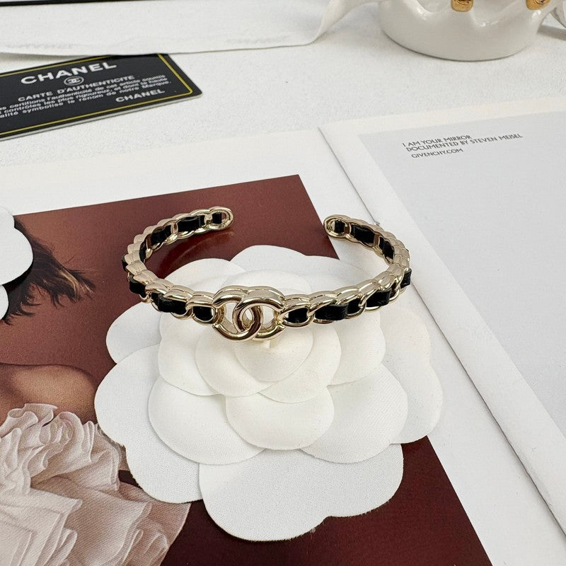 CC Black Leather Cuff Bracelet