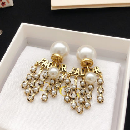 CD Tribales Tassel Pearl & Gold Earrings