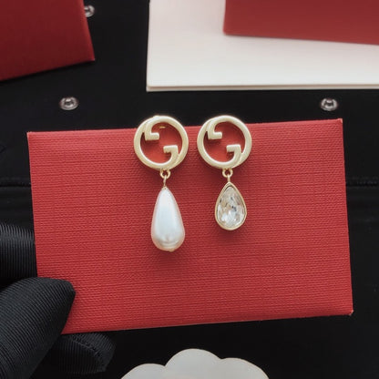GG Pearl & Crystal Drop Earrings