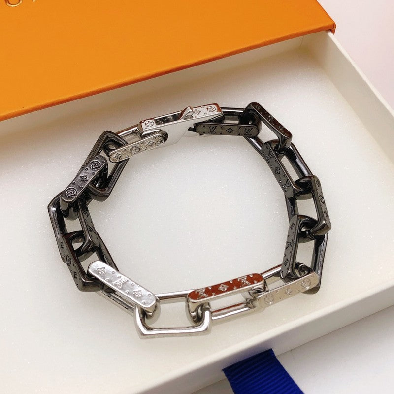 Louis Monogram Black Gold Chain Bracelet