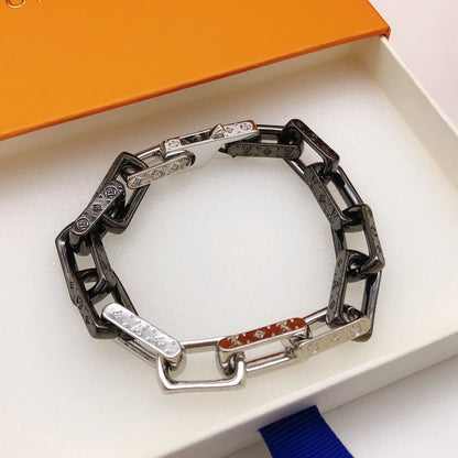 Louis Monogram Black Gold Chain Bracelet