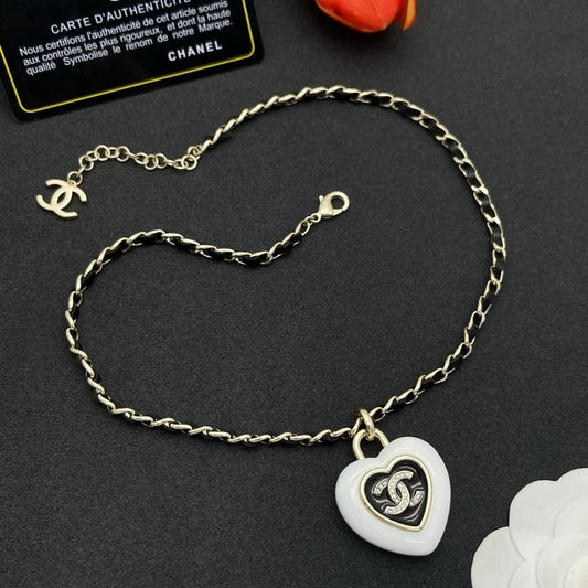 CC Heart Leather Necklace