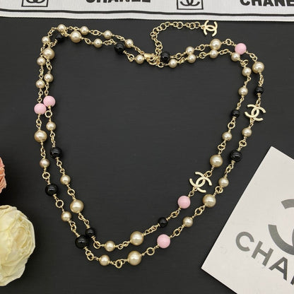 CC Black & Pink Pearl Long Necklace