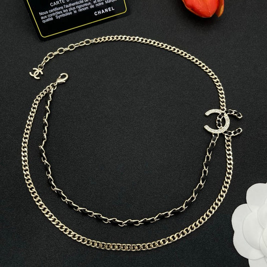 CC Black Leather Chain Necklace